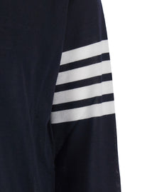 Thom Browne Men Blue Crewneck Sweater With 4-Bar On The Sleeve And Ribbed Finishes In Wool For Men