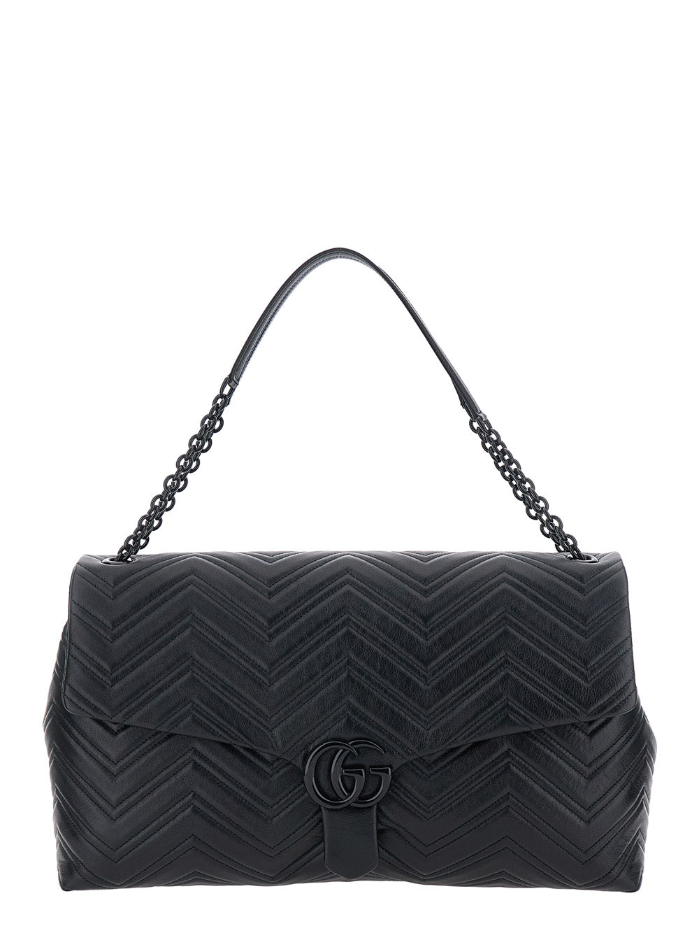 Gucci Women Black Crossbody Bag With Sliding Chain Strap And Gg Closure On Front In Leather For Women
