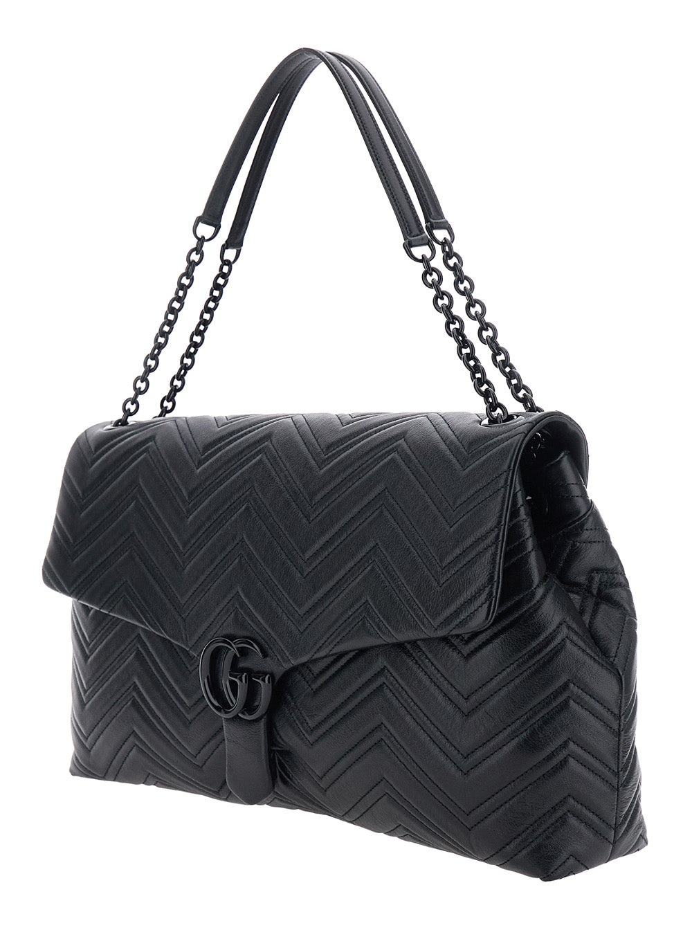 Gucci Women Black Crossbody Bag With Sliding Chain Strap And Gg Closure On Front In Leather For Women