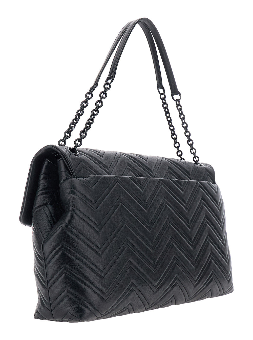 Gucci Women Black Crossbody Bag With Sliding Chain Strap And Gg Closure On Front In Leather For Women
