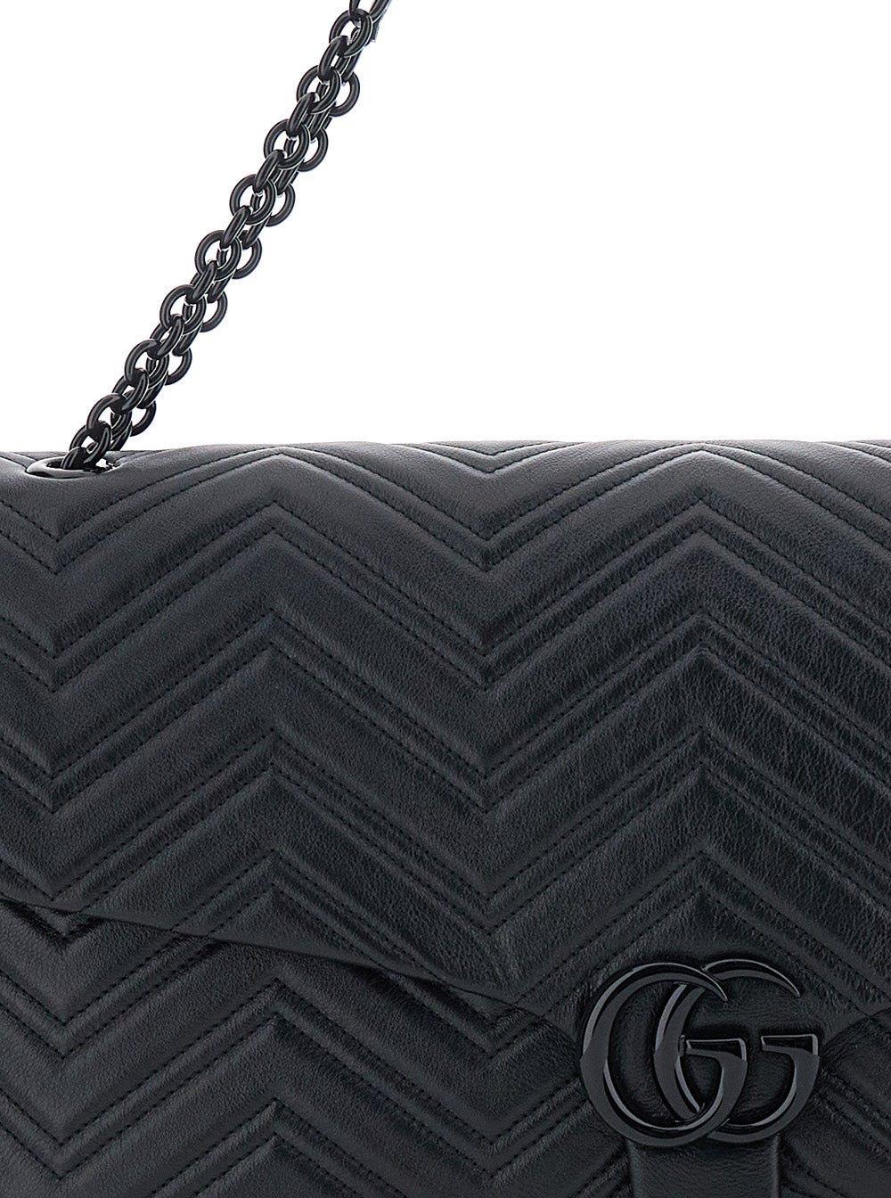 Gucci Women Black Crossbody Bag With Sliding Chain Strap And Gg Closure On Front In Leather For Women