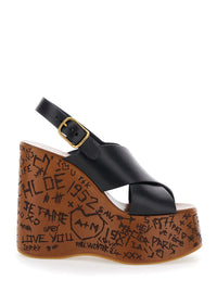 CHLOÉ Chloé Women 'Maxime' Black Wedges With High Embossed High Wedge Heel And Crossover Strap On The Toe In Leather Womam