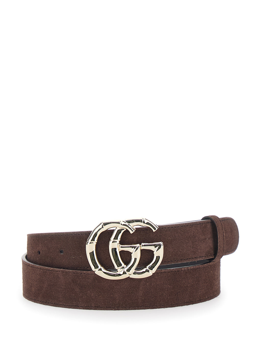 Gucci Women Belt With Gg Buckle Closure In Brown Suede Leather For Women