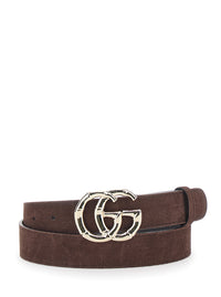 Gucci Women Belt With Gg Buckle Closure In Brown Suede Leather For Women