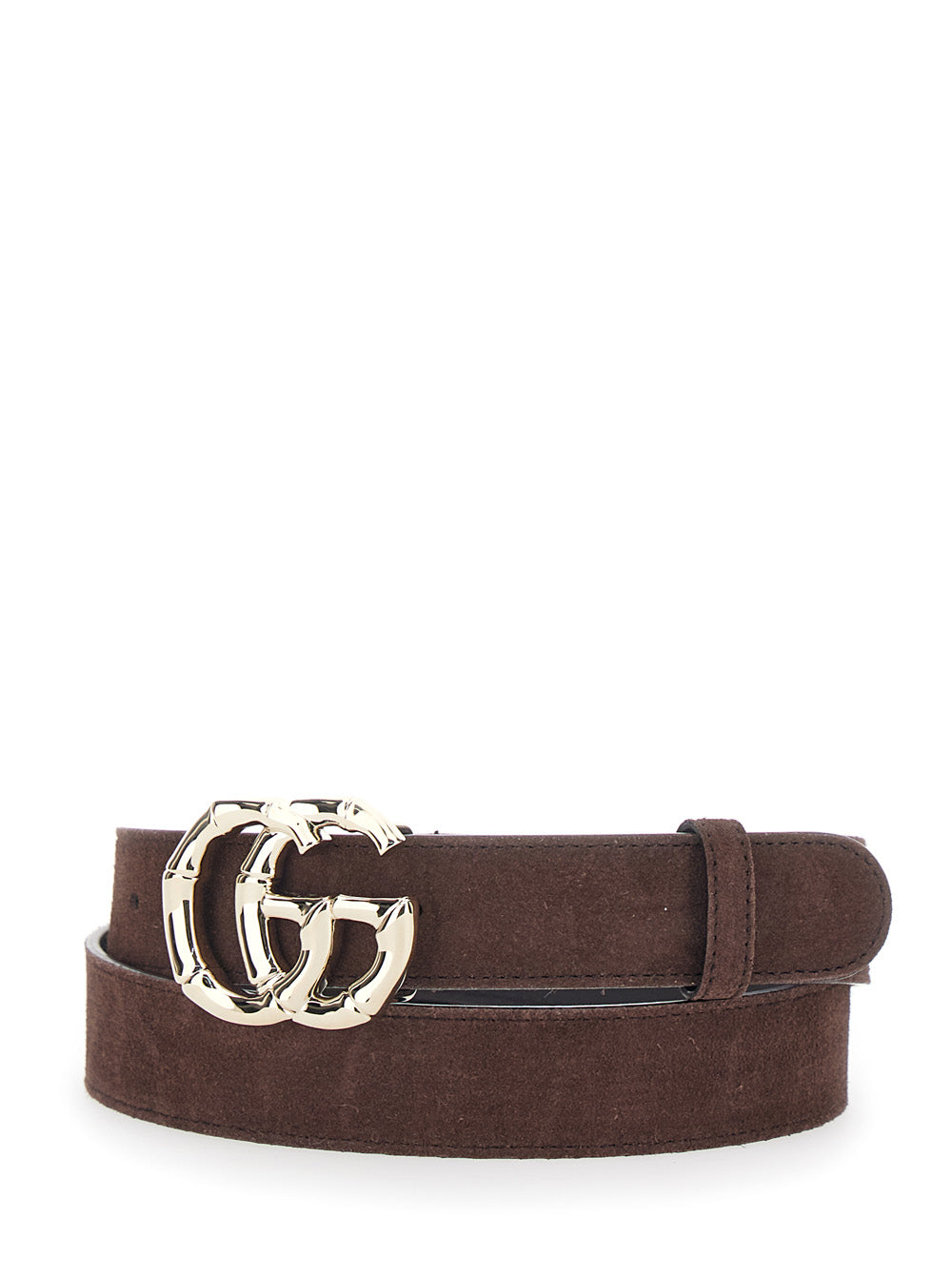 Gucci Women Belt With Gg Buckle Closure In Brown Suede Leather For Women