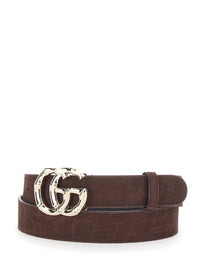 Gucci Women Belt With Gg Buckle Closure In Brown Suede Leather For Women