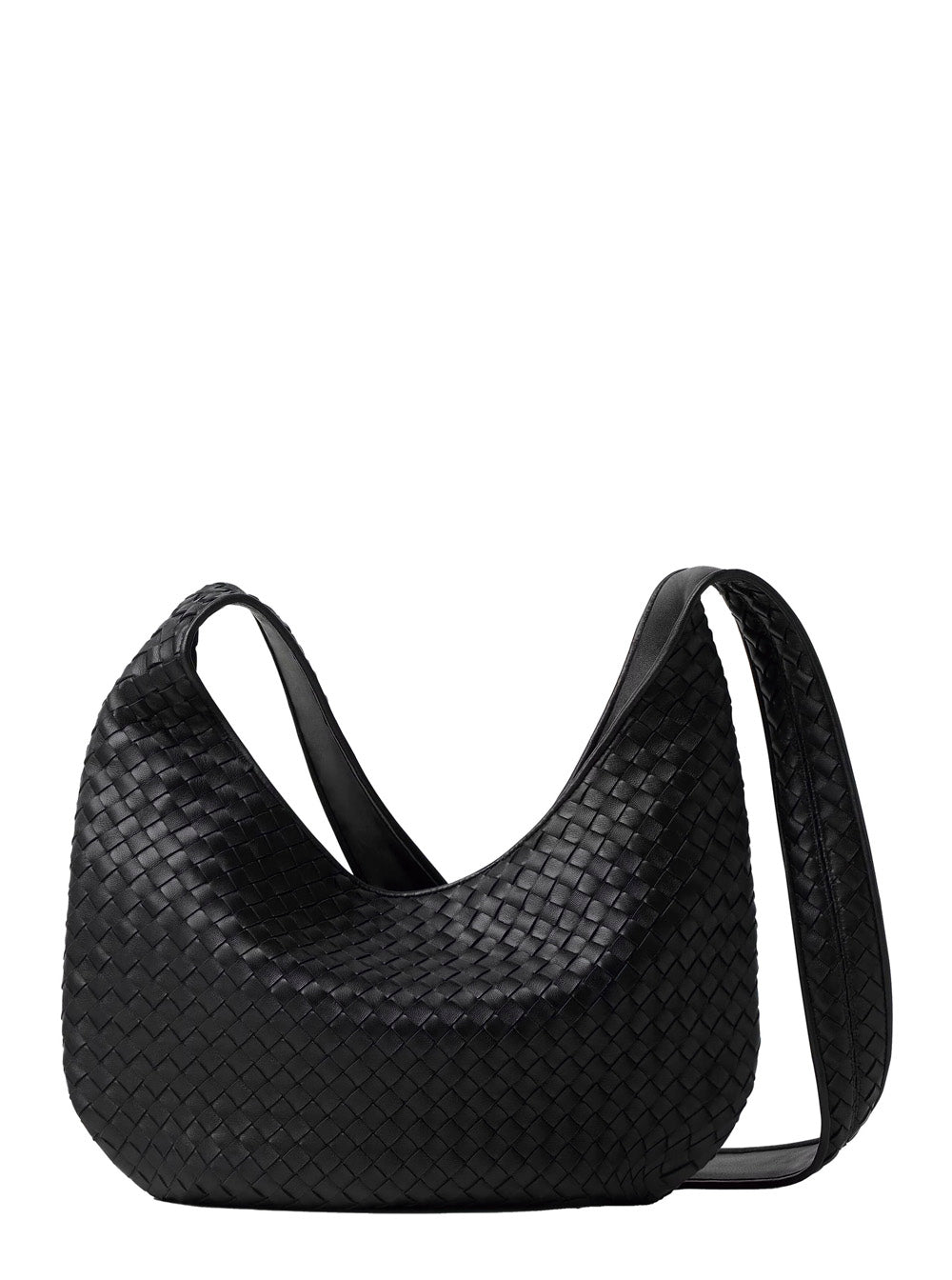 Bottega Veneta Men Bottega Shoulder Bag With Top Zip Closure And Black Leather Intreccio Motif For Men