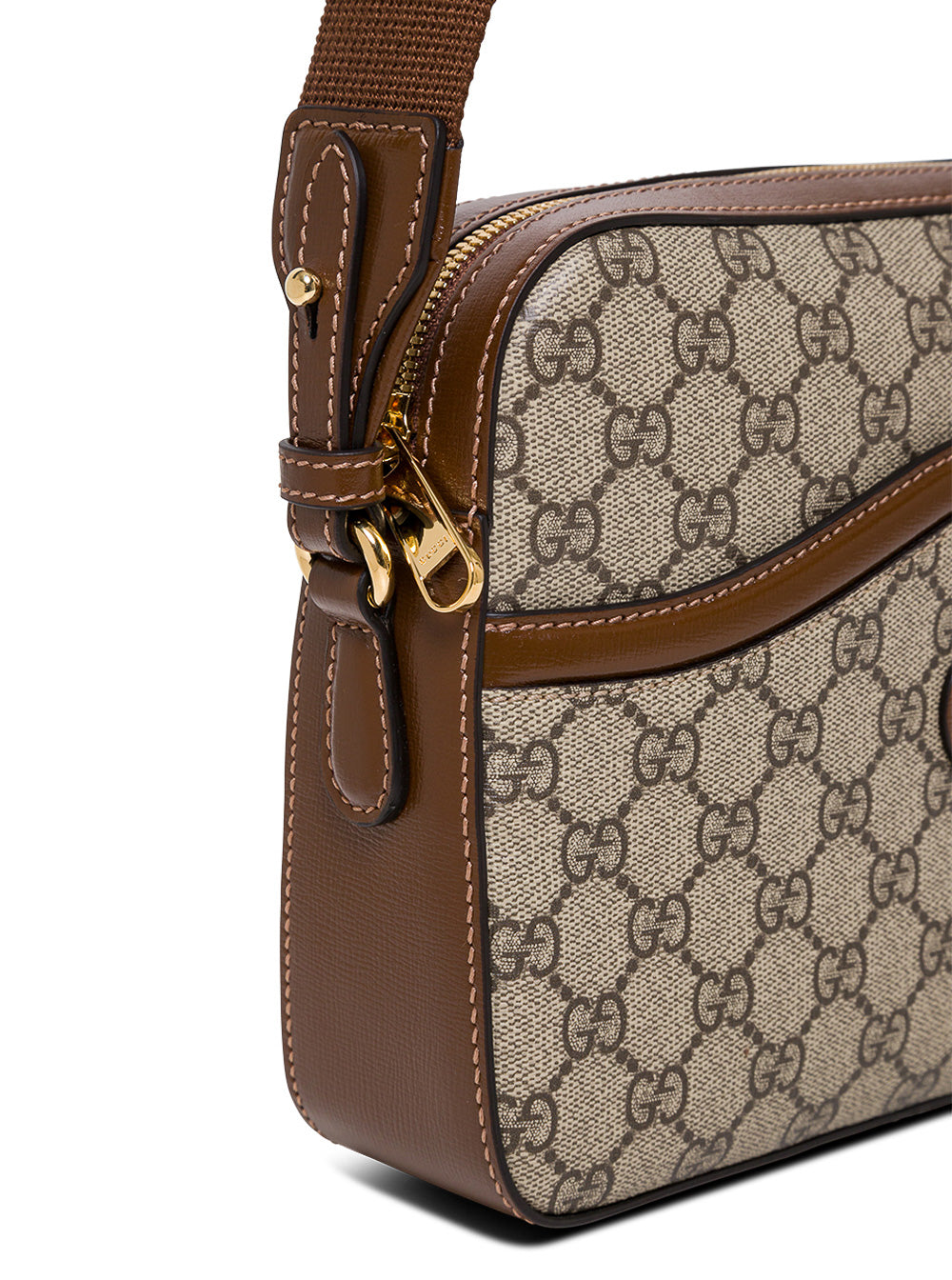 Gucci Men "Gg Supreme" Beige Crossbody Bag With Logo Patch On Front