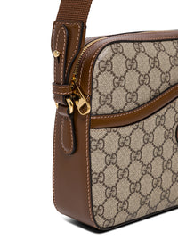 Gucci Men "Gg Supreme" Beige Crossbody Bag With Logo Patch On Front