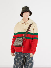 Gucci Men "Gg Supreme" Beige Crossbody Bag With Logo Patch On Front