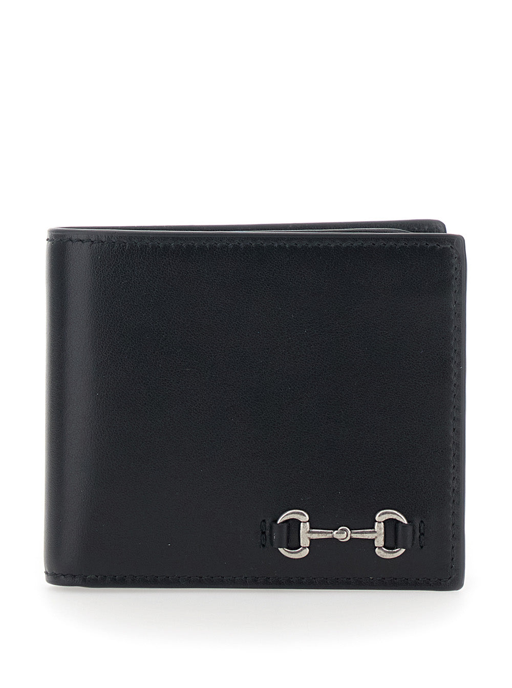 Gucci Men Bi-Fold Wallet With Horsebit On The Front And Logo Imprinted Inside In Black Leather For Men