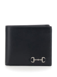 Gucci Men Bi-Fold Wallet With Horsebit On The Front And Logo Imprinted Inside In Black Leather For Men