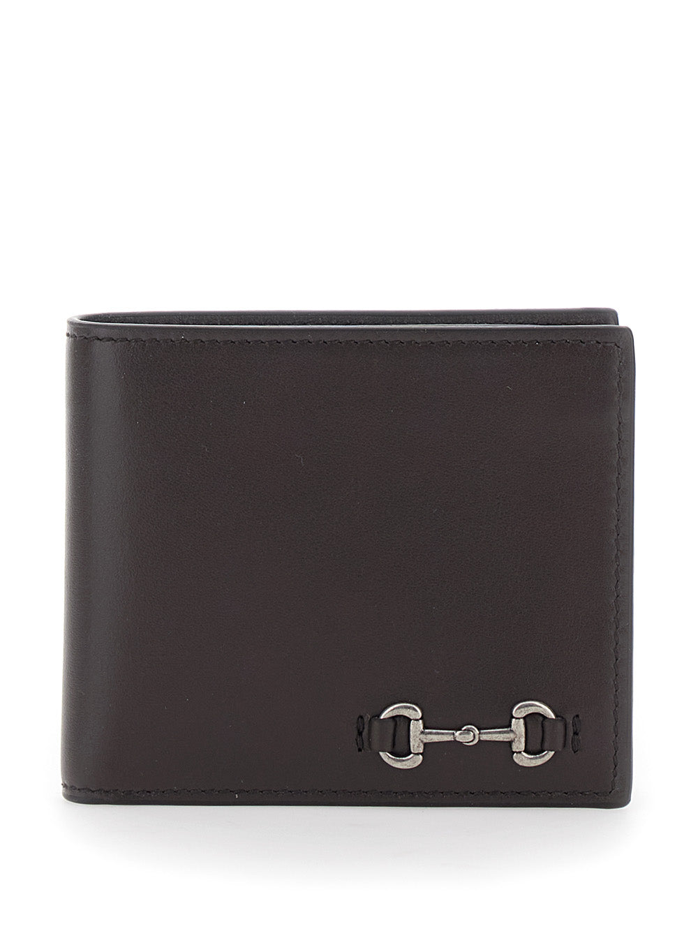 Gucci Men Brown Bi-Fold Wallet With Horsebit On The Front And Logo Imprinted Inside In Leather Men