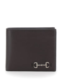 Gucci Men Brown Bi-Fold Wallet With Horsebit On The Front And Logo Imprinted Inside In Leather Men