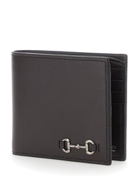 Gucci Men Brown Bi-Fold Wallet With Horsebit On The Front And Logo Imprinted Inside In Leather Men