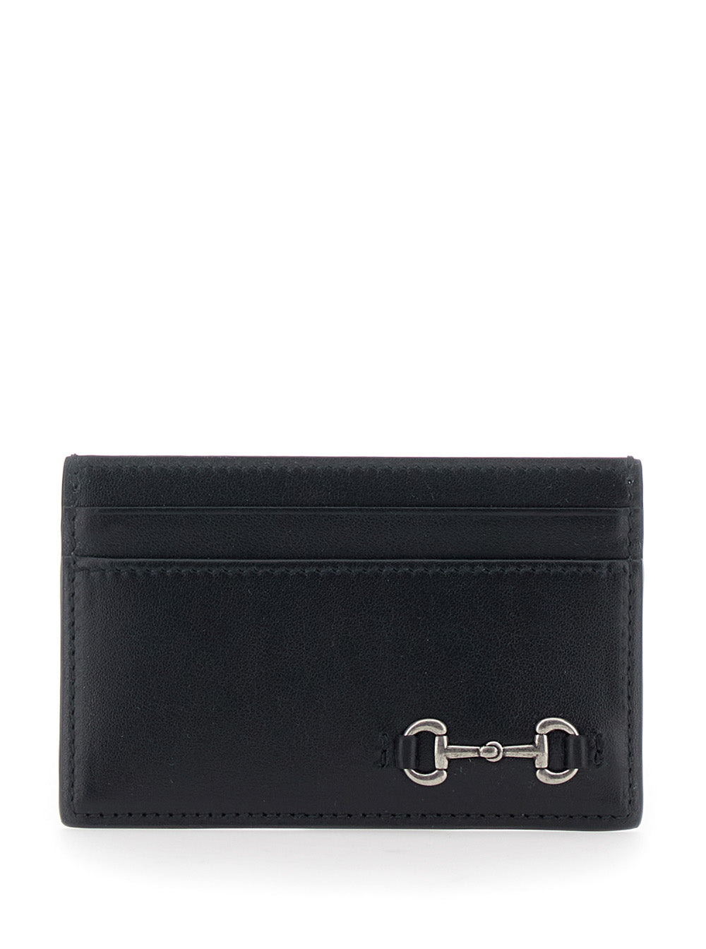 Gucci Men Black Card Holder With Horsebit On The Front In Leather For Men