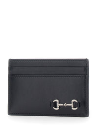 Gucci Men Black Card Holder With Horsebit On The Front In Leather For Men