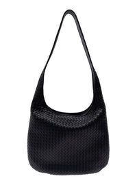 Bottega Veneta Men Black 'Veneto' Crossbody Bag With Intreccio Motif In Leather For Men
