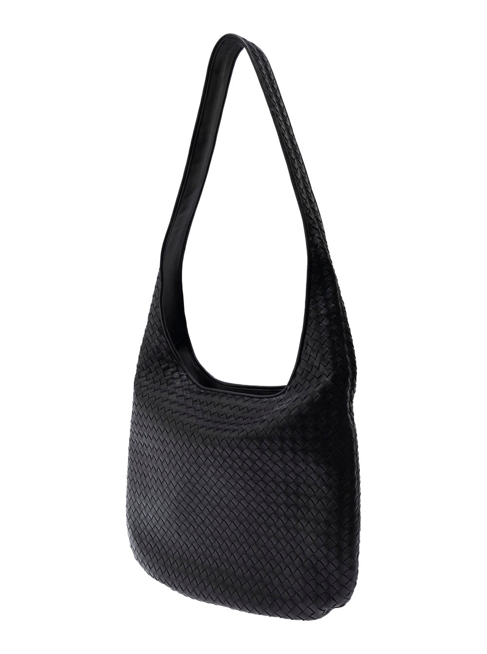 Bottega Veneta Men Black 'Veneto' Crossbody Bag With Intreccio Motif In Leather For Men