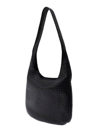 Bottega Veneta Men Black 'Veneto' Crossbody Bag With Intreccio Motif In Leather For Men