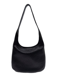 Bottega Veneta Men Black 'Veneto' Crossbody Bag With Intreccio Motif In Leather For Men