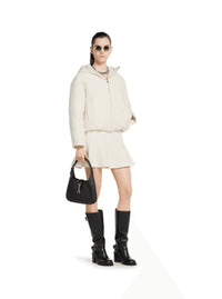 Gucci Women White Wool Bomber Jacket With Fixed Hood And Logo Lettering On The Front