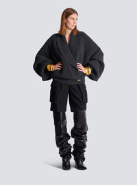 Balmain Women Grey Sweater With Weap Effect And Wide Revers In Wool Woman