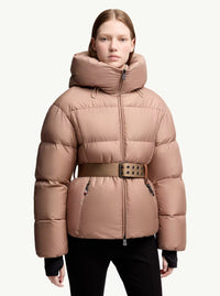 Moncler Grenoble Women 'Nisene' Pink Down Jacket With Buckled Belt On The Front And Logo Patch On The Sleeve In Tech Fabric Woman