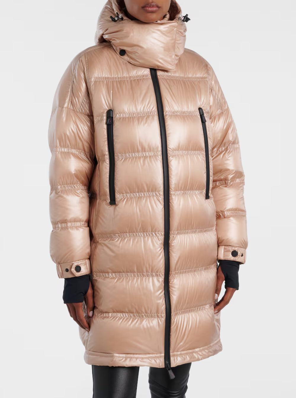 Moncler Grenoble Women 'Rochelairs' Beige Down Jacket With Drawstring Hood And Logo Patch On The Sleeve In Tech Fabric Woman