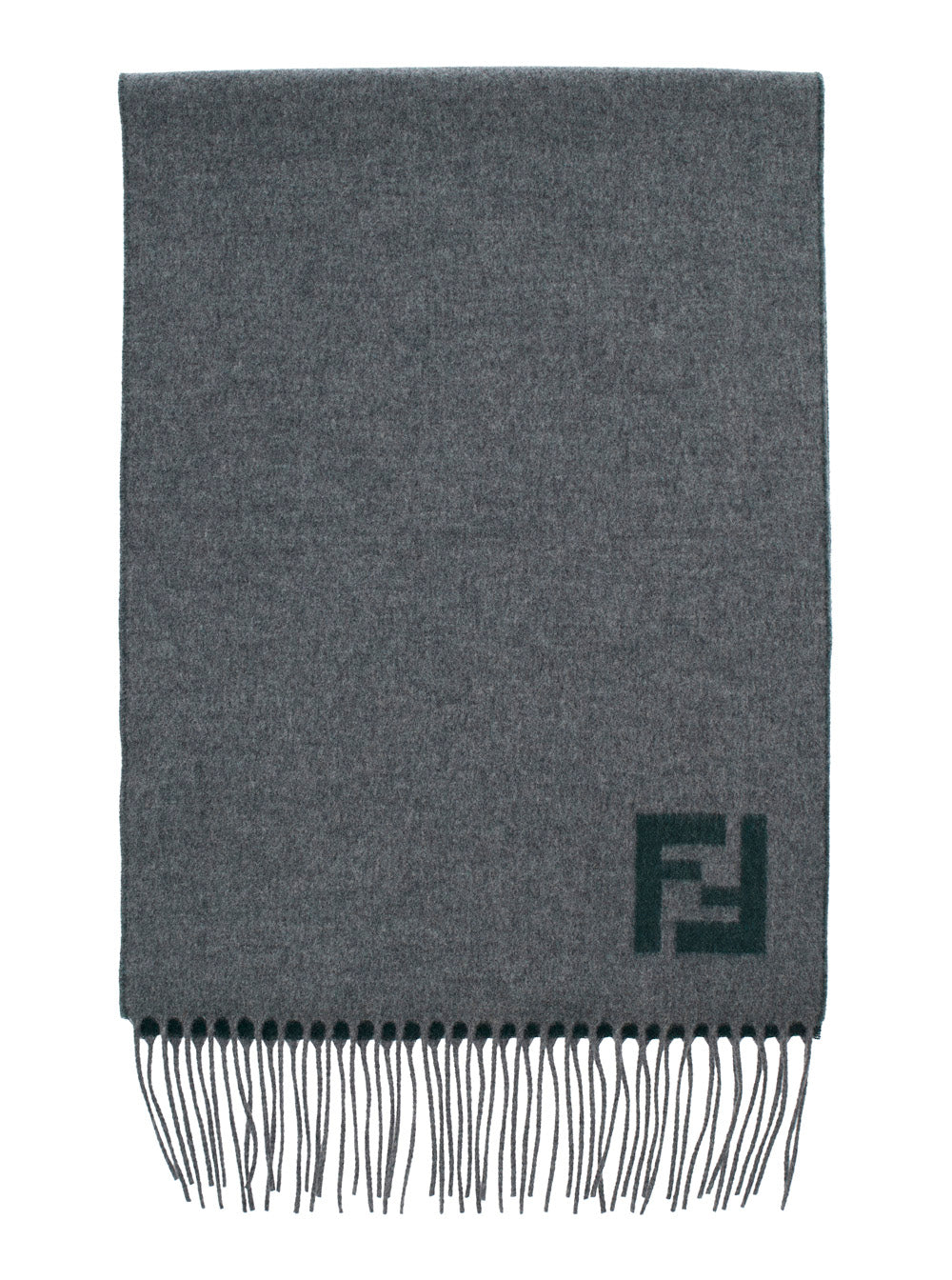 FENDI Fendi Men Gray 'Ff' Scarf With Fringed Edge And Ff Embroidery On The Front In Wool And Cashmere For Men