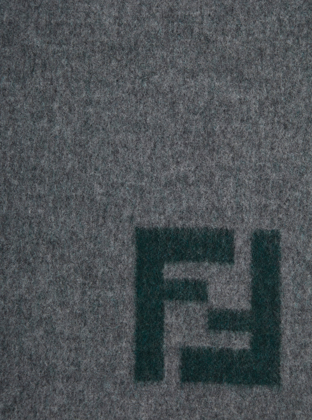 FENDI Fendi Men Gray 'Ff' Scarf With Fringed Edge And Ff Embroidery On The Front In Wool And Cashmere For Men