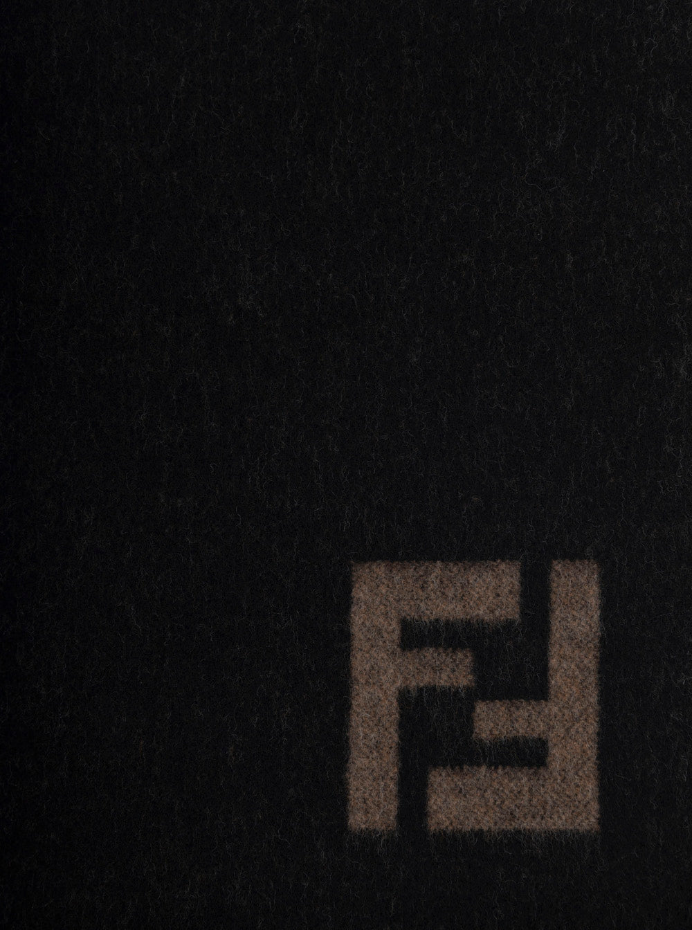 FENDI Fendi Men Fringed Edge Scarf With Ff Embroidery On Front In Black Wool And Cashmere For Men