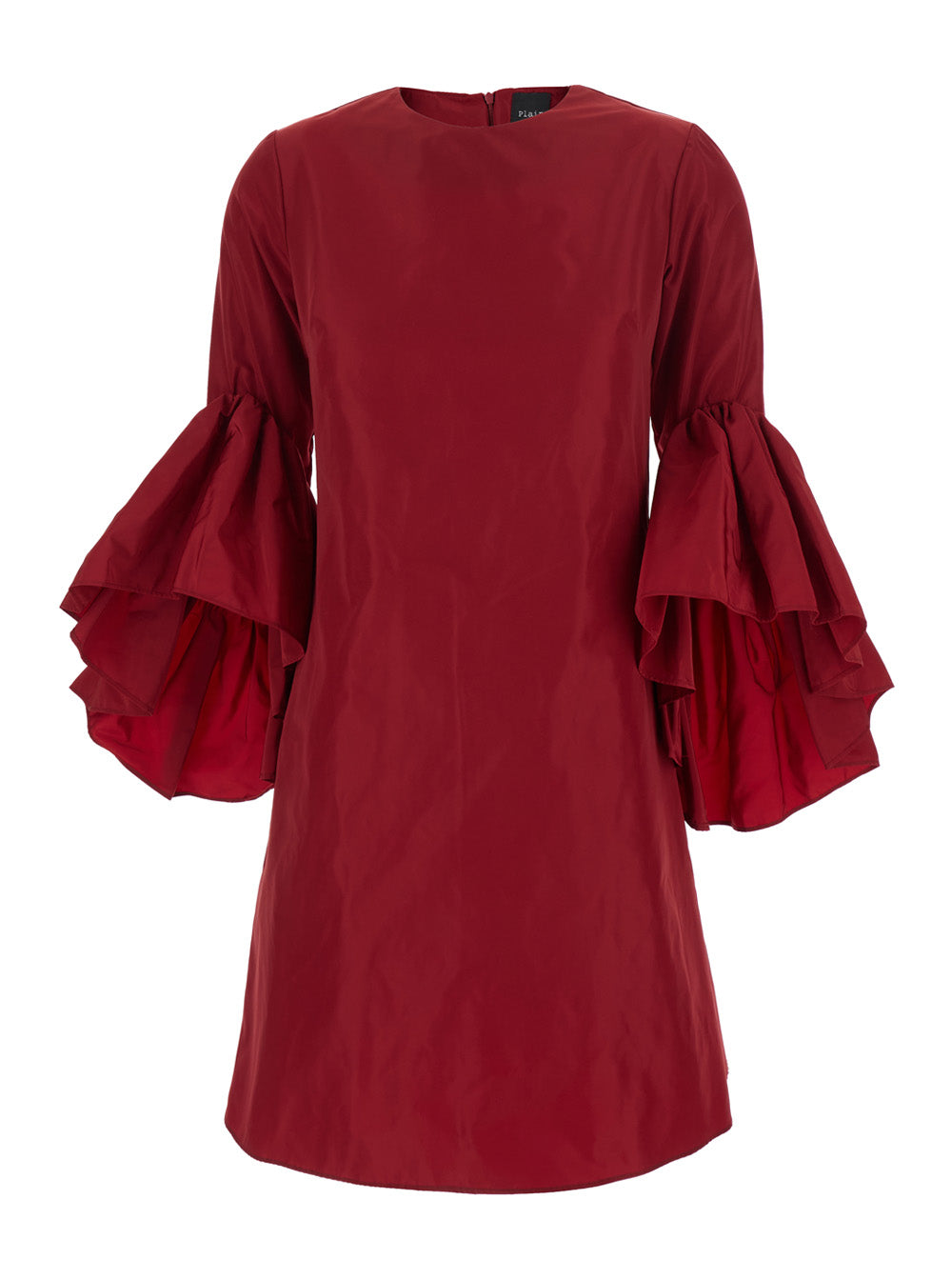 Leplain Women Red Crew Neck Dress With Flared Draped Sleeves In Silk Blend Woman