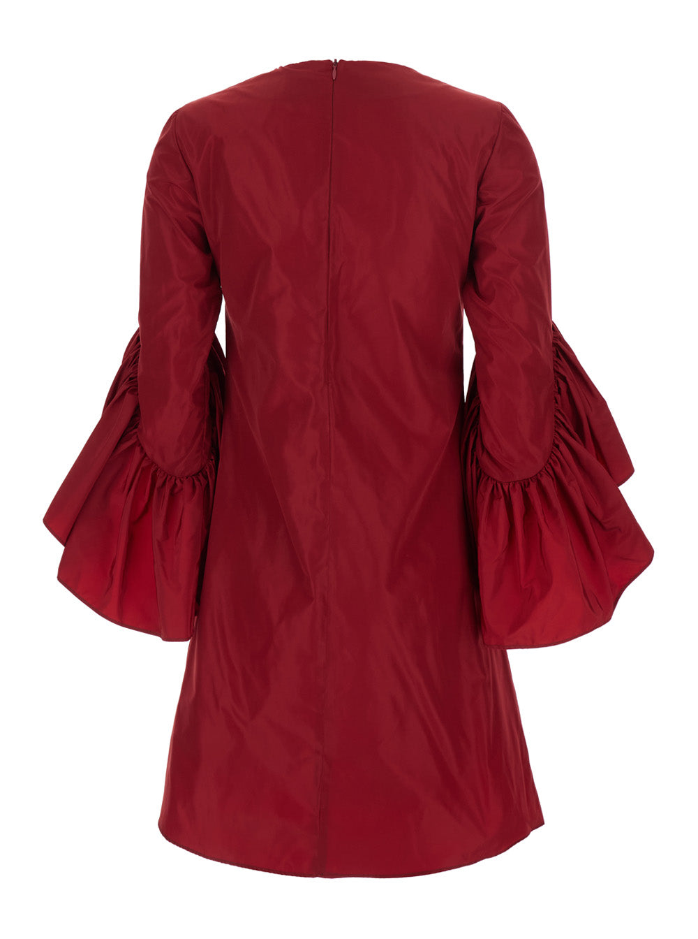 Leplain Women Red Crew Neck Dress With Flared Draped Sleeves In Silk Blend Woman