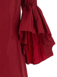 Leplain Women Red Crew Neck Dress With Flared Draped Sleeves In Silk Blend Woman