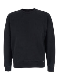 Tom Ford Men Black Crewneck Sweatshirt With Logo Patch On The Front In Cotton Man