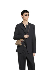Gucci Men Crossbody Bag 'Gg All-Over' With Tech Fabric Motif Beige Man
