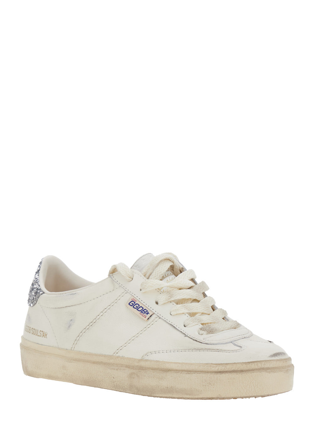 Golden Goose Women 'Soul-Star' White Low-Top Sneaker With Glitter Heel And Logo Lettering In Leather Woman