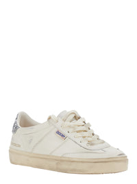 Golden Goose Women 'Soul-Star' White Low-Top Sneaker With Glitter Heel And Logo Lettering In Leather Woman