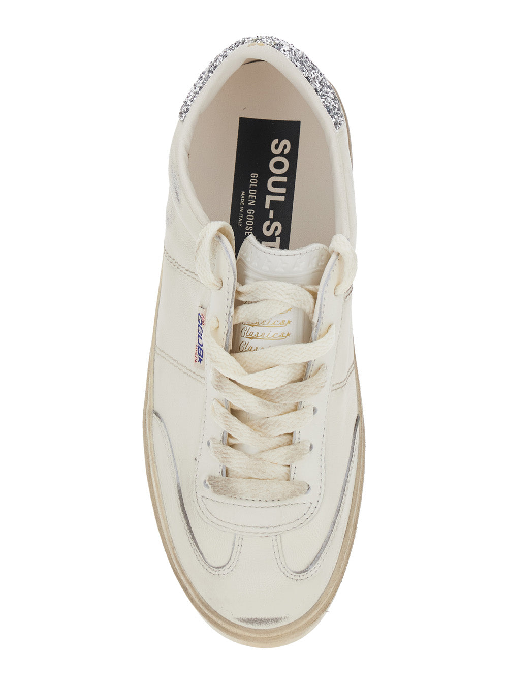 Golden Goose Women 'Soul-Star' White Low-Top Sneaker With Glitter Heel And Logo Lettering In Leather Woman
