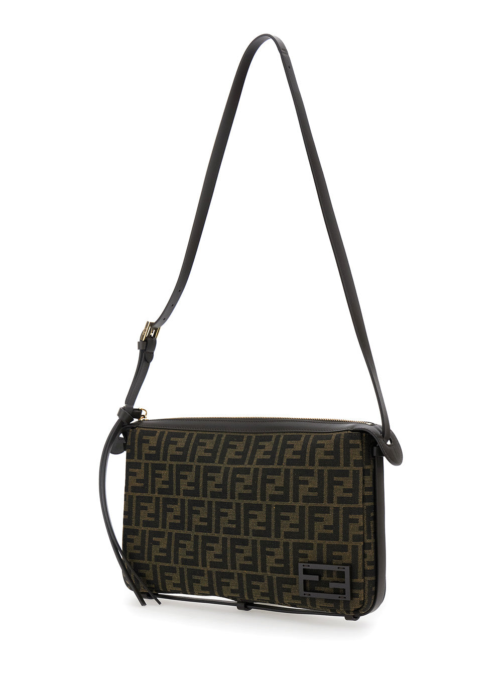 Fendi Women 'Simply Fendi Medium ' Brown Shoulder Bag With Ff Jacquard Detail In Fabric Woman