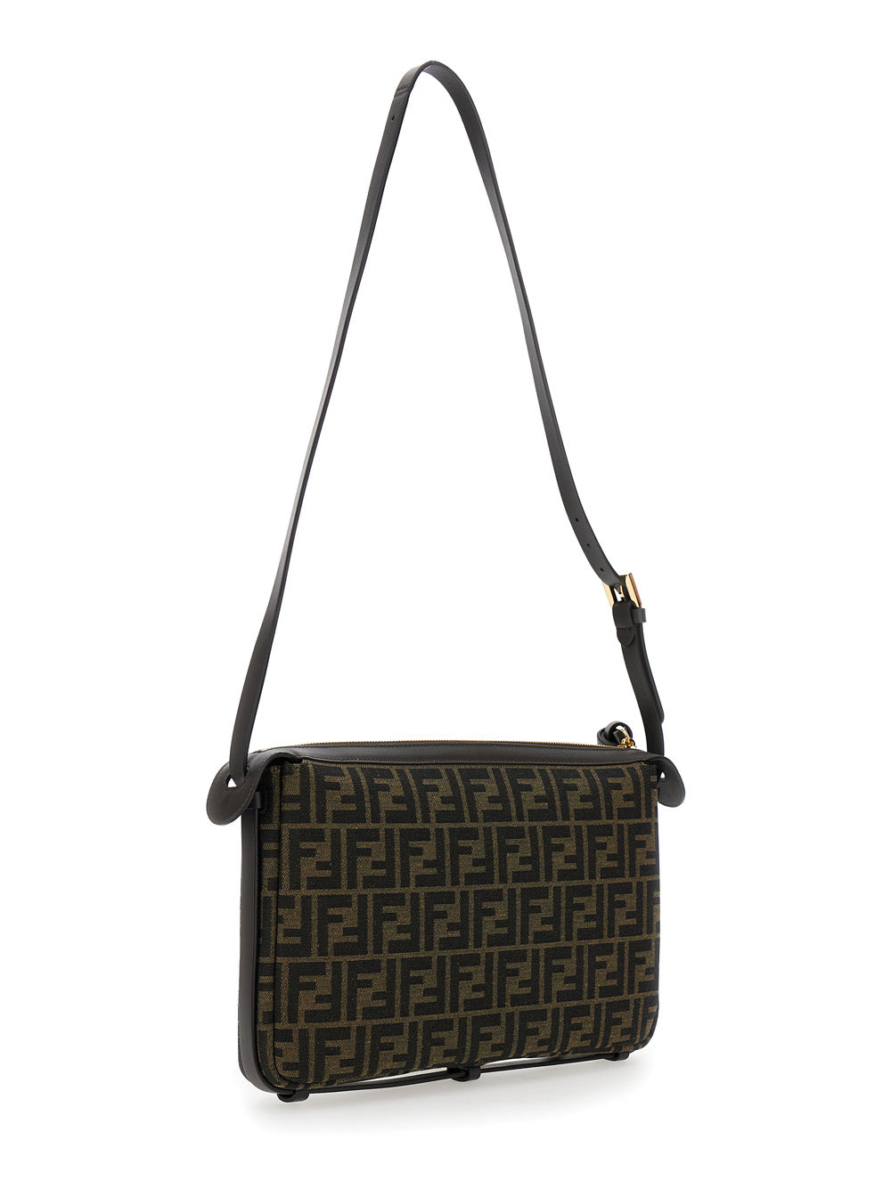 Fendi Women 'Simply Fendi Medium ' Brown Shoulder Bag With Ff Jacquard Detail In Fabric Woman