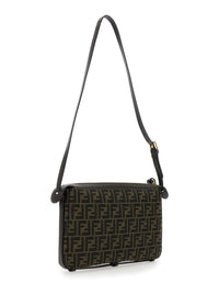 Fendi Women 'Simply Fendi Medium ' Brown Shoulder Bag With Ff Jacquard Detail In Fabric Woman