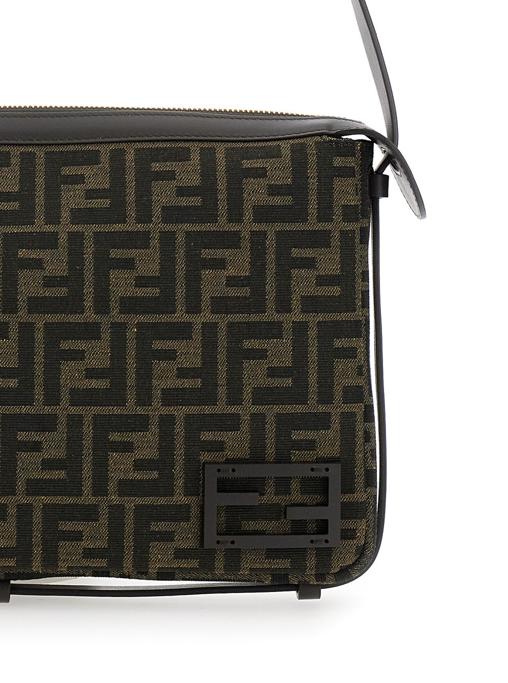 Fendi Women 'Simply Fendi Medium ' Brown Shoulder Bag With Ff Jacquard Detail In Fabric Woman