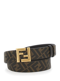 Fendi Men Reversible Belt With Ff Metal Buckle In Brown Leather For Men