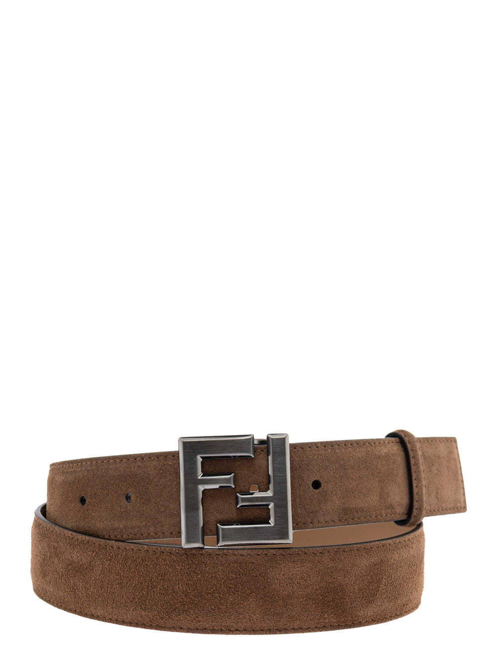 Fendi Men Brown Leather Belt With Ff Buckle In Suede Man