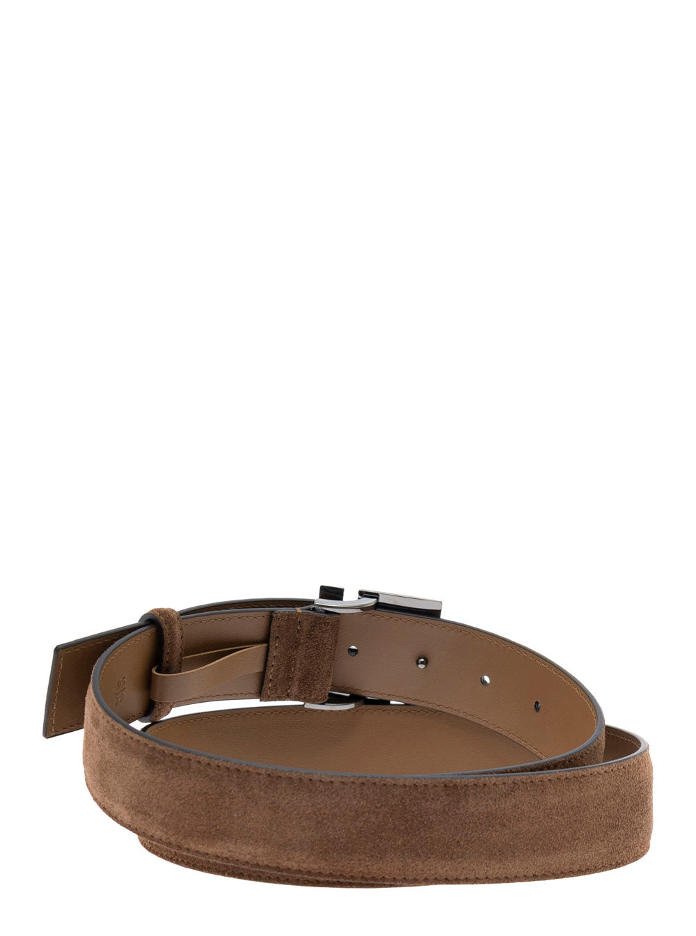 Fendi Men Brown Leather Belt With Ff Buckle In Suede Man