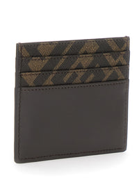 Fendi Men Squared Ff Card Holder In Leather And Ff Canvas Brown Men