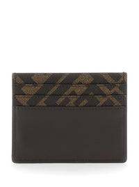 Fendi Men Squared Ff Card Holder In Leather And Ff Canvas Brown Men