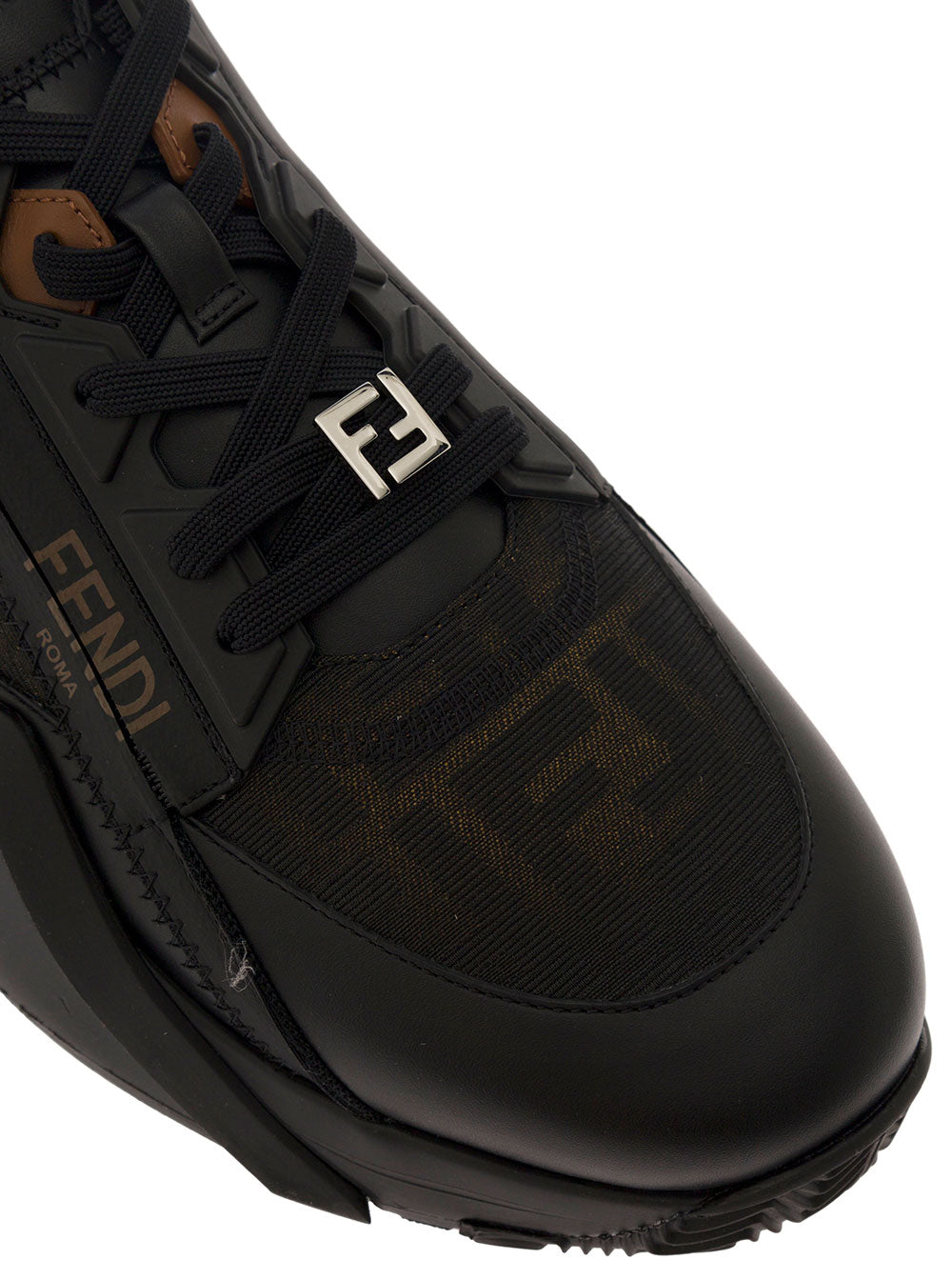 Fendi Men Low Sneakers 'Fendi Flow' With Diagonal F Detail In Black Fabric Men